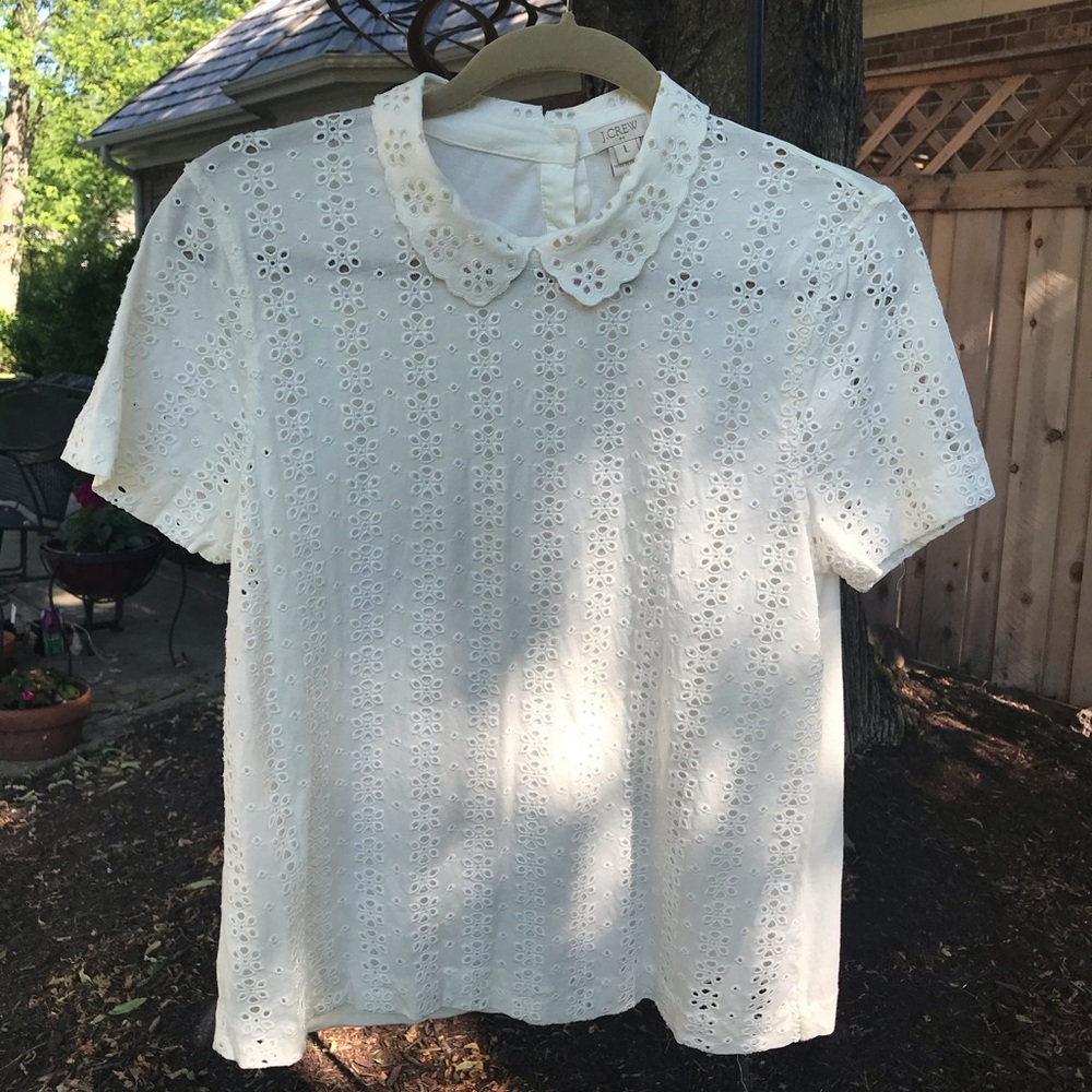 J. Crew White Lace White Tee